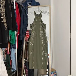 Bebe Olive Strapless Dress with Silver Accents